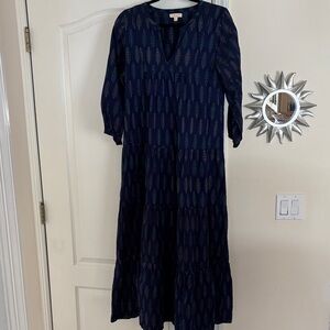 Pink Chicken New York Ladies Blue Green IKAT Silk Midi Dress-M